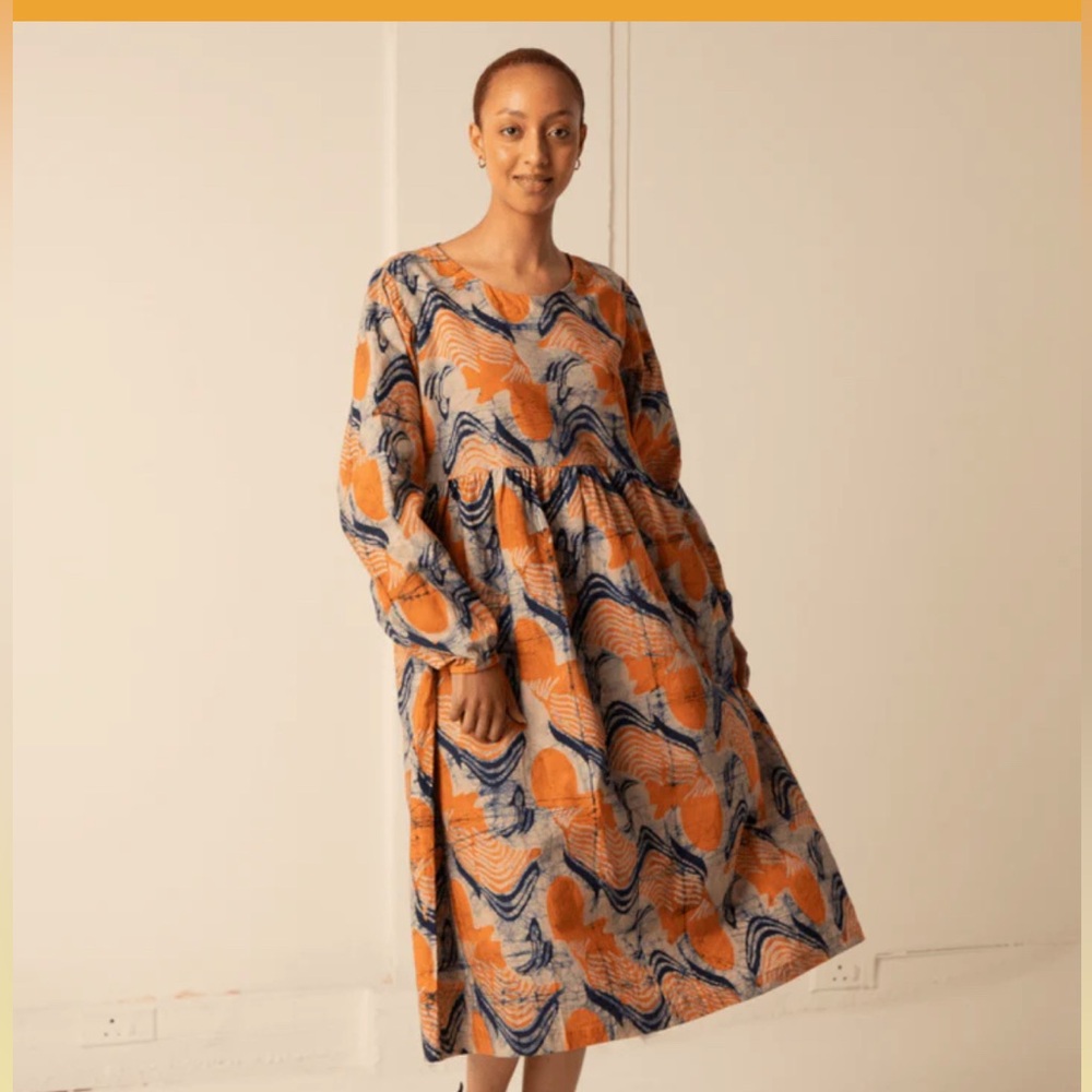 Osei-Duro Marian Orange and Blue Patterned Dress